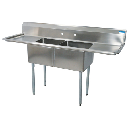 BK RESOURCES 25-13/16 in W x 68 in L x Free Standing, Stainless Steel, Two Compartment Sink BKS-2-1620-12-18T
